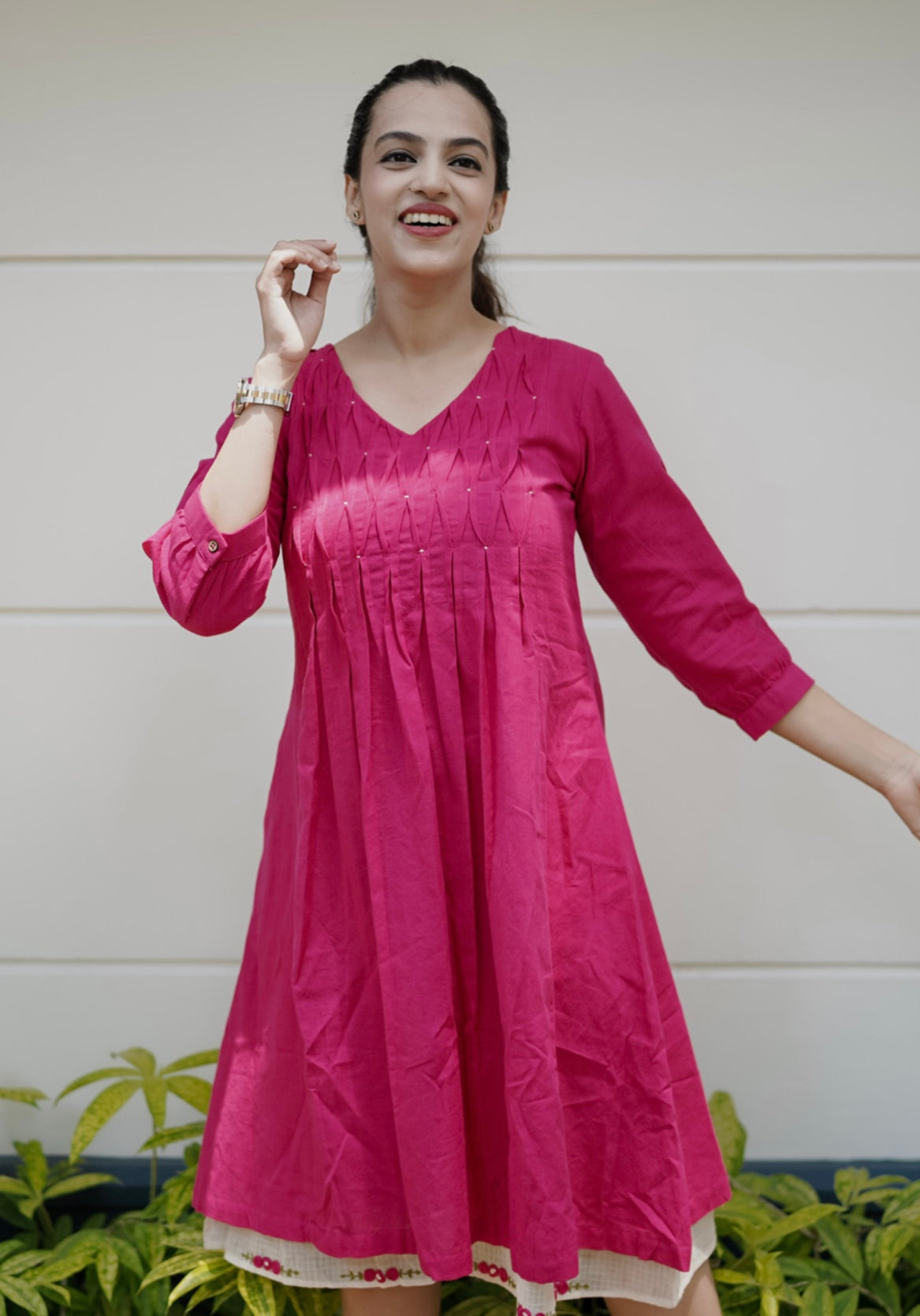 Rani Pink Khadi Cotton Dress