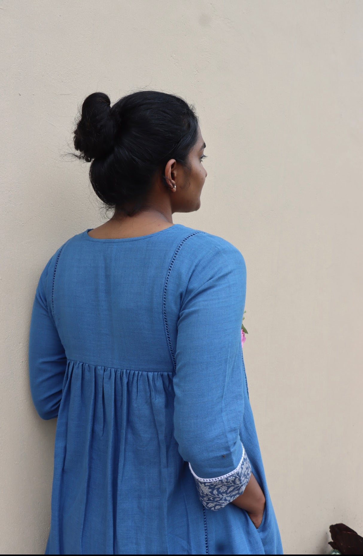 Indigo Khadi Handloom Cotton Midi Dress