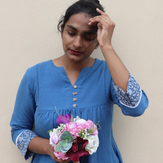 Indigo Khadi Handloom Cotton Midi Dress