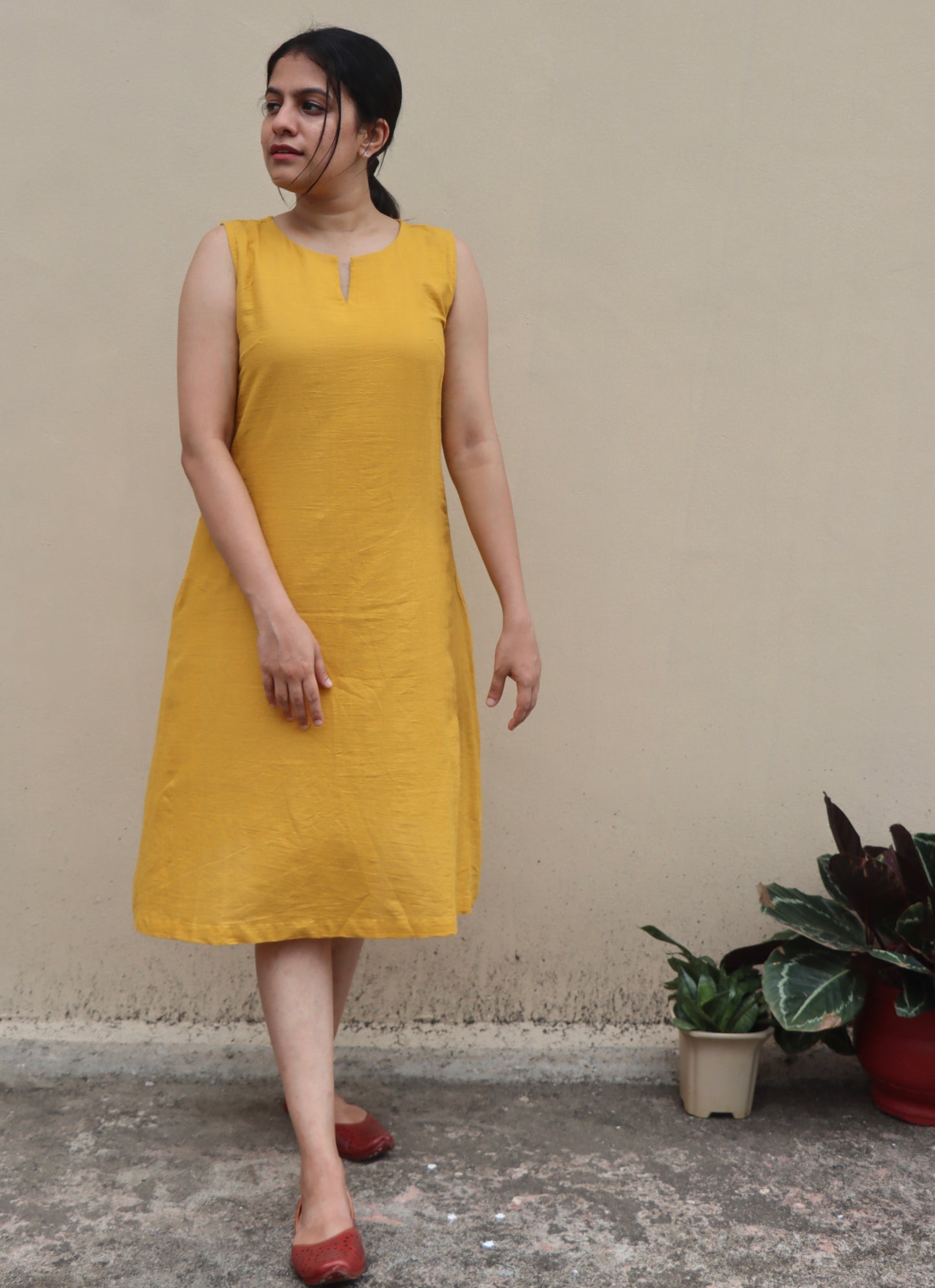 Buy pure khadi cotton dresses online. Our mustard yellow cotton dress with lace detailing is your go to dress this summer for comfort and style. Shop Now!