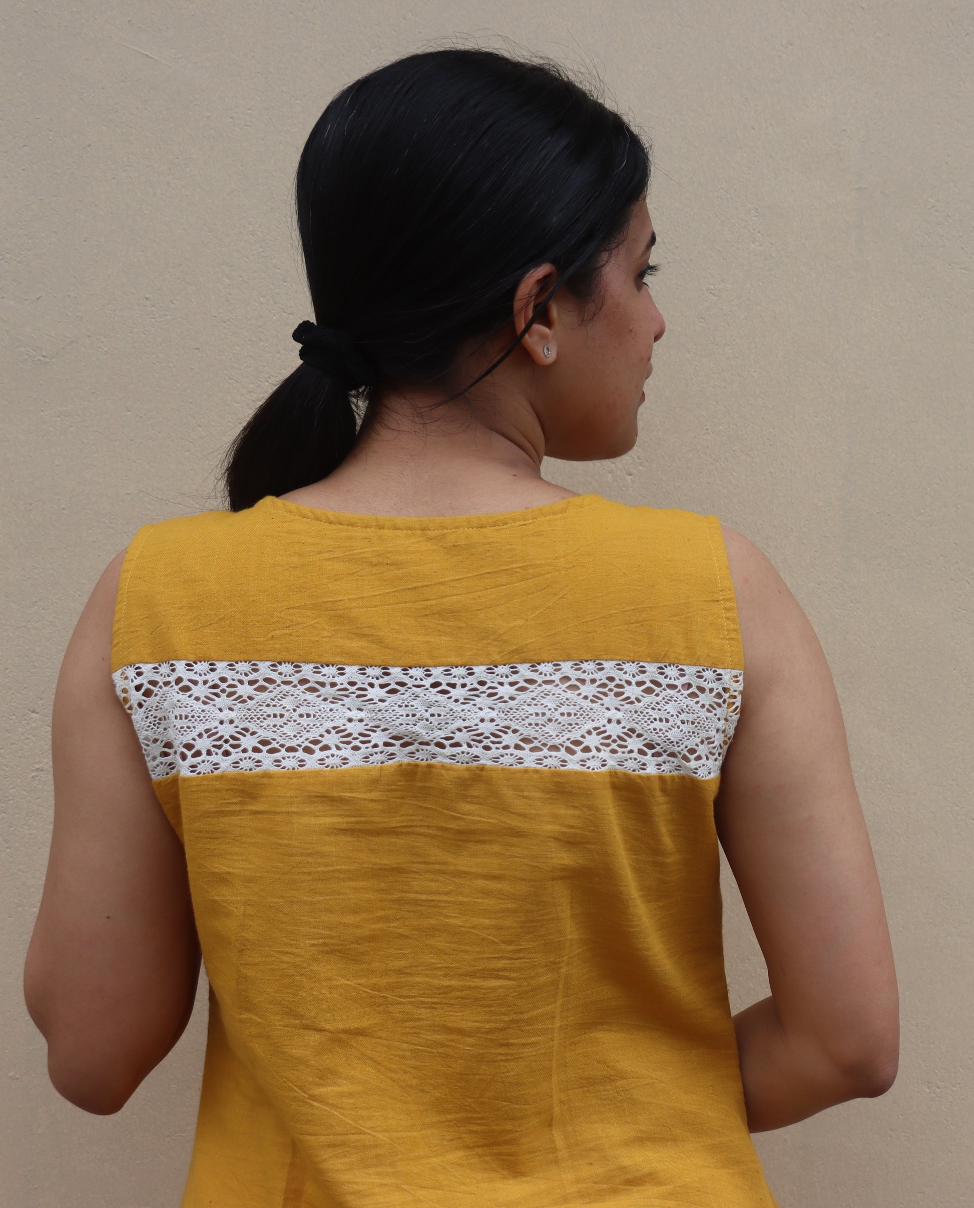 Buy pure khadi cotton dresses online. Our mustard yellow cotton dress with lace detailing is your go to dress this summer for comfort and style. Shop Now!