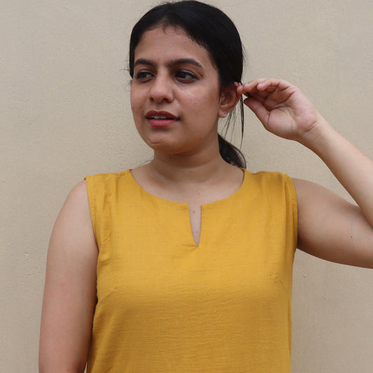 Buy pure khadi cotton dresses online. Our mustard yellow cotton dress with lace detailing is your go to dress this summer for comfort and style. Shop Now!