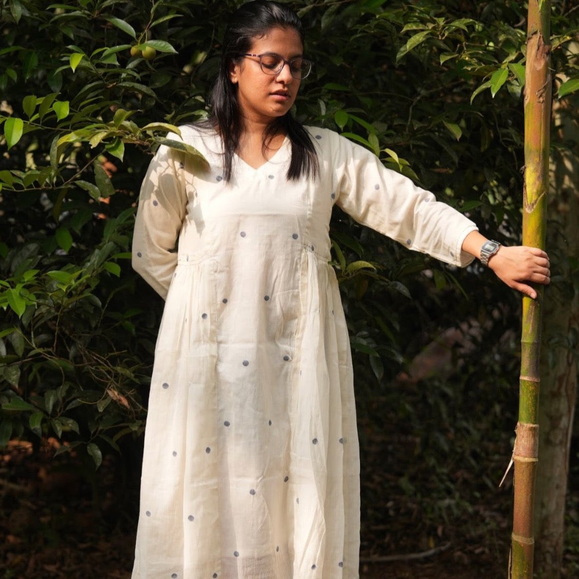 White Handwoven Cotton Jamdani Dress