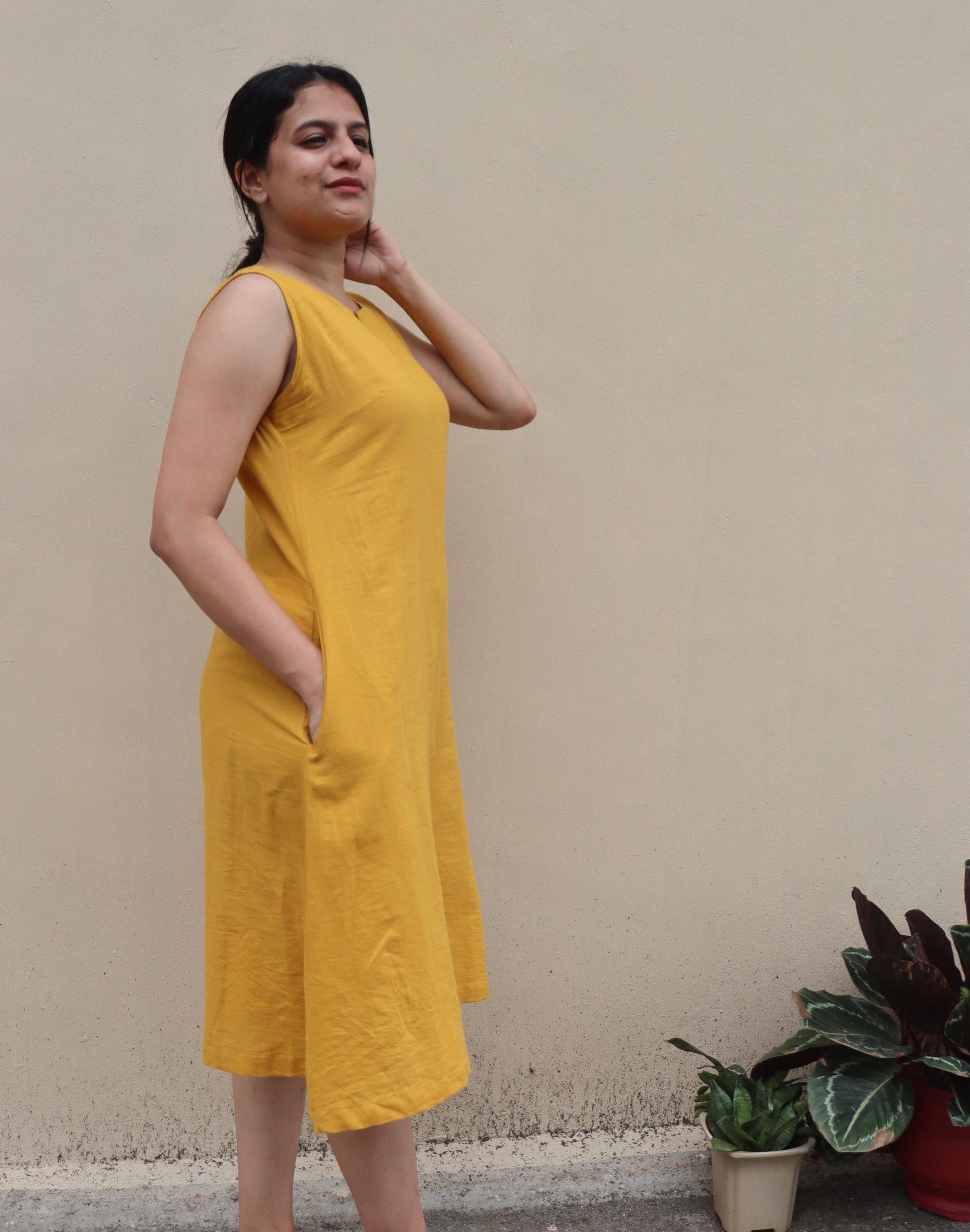 Buy pure khadi cotton dresses online. Our mustard yellow cotton dress with lace detailing is your go to dress this summer for comfort and style. Shop Now!